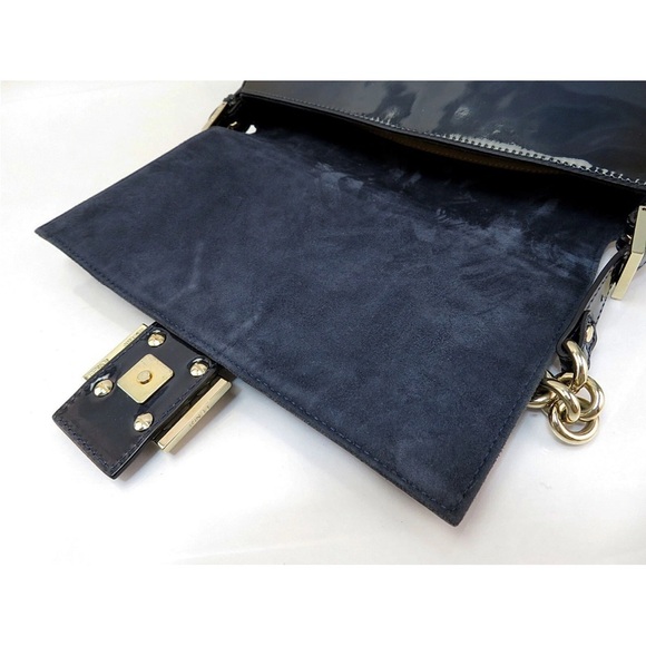 Fendi Black Patent Leather Shoulder Bag with Gold Chain - Picture 10 of 16